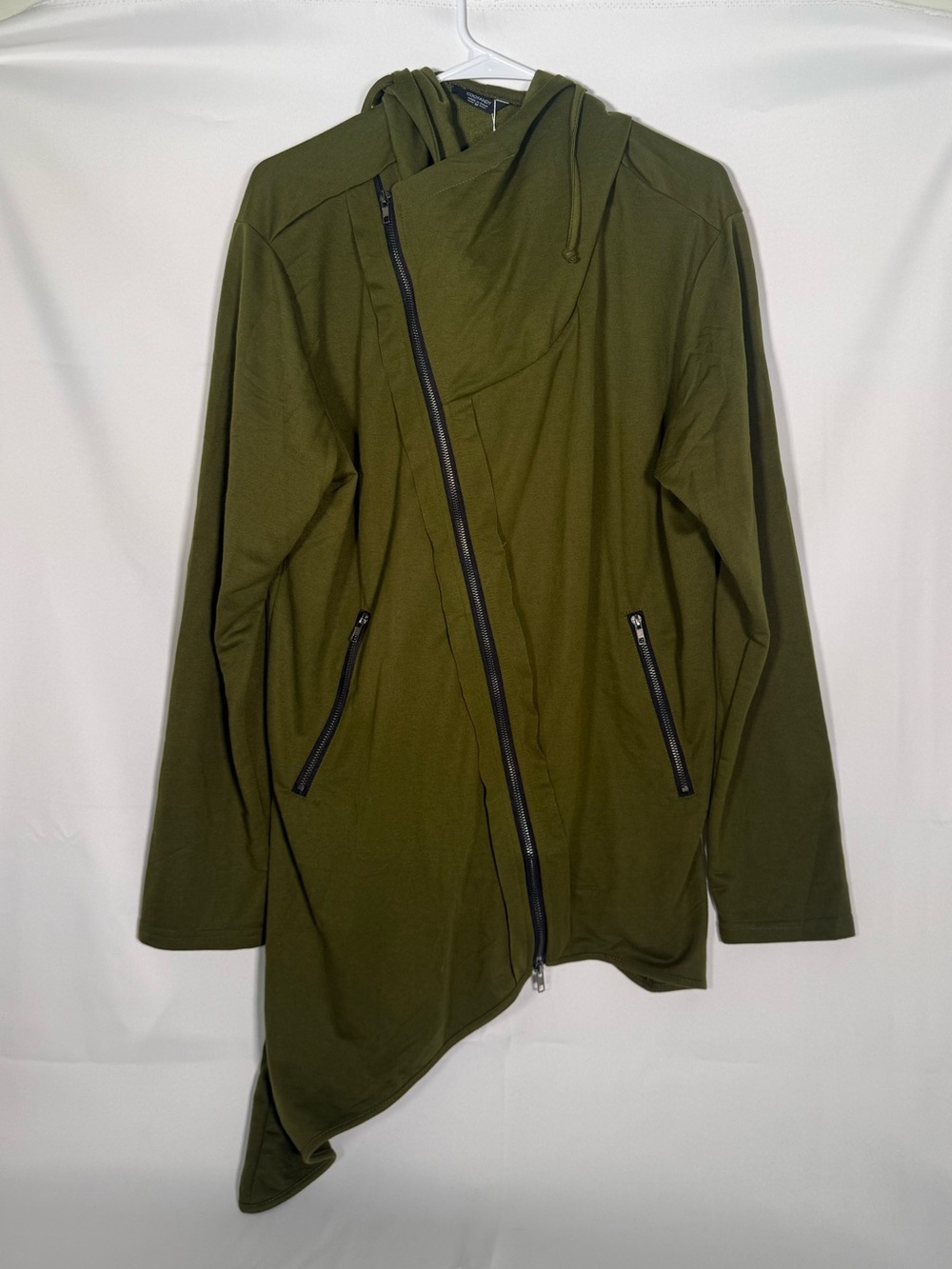 Women’s Olive Green Asymmetrical Hooded Coat
